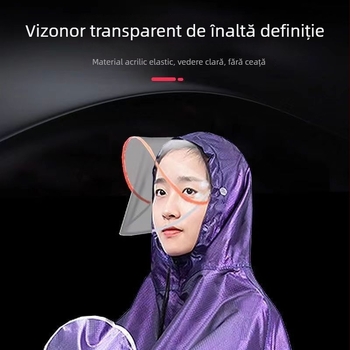 Poncă de ploaie cu glugă transparentă și protecție pentru față anti-abur pentru motocicletă/e-bike, material plastic, pentru adulți