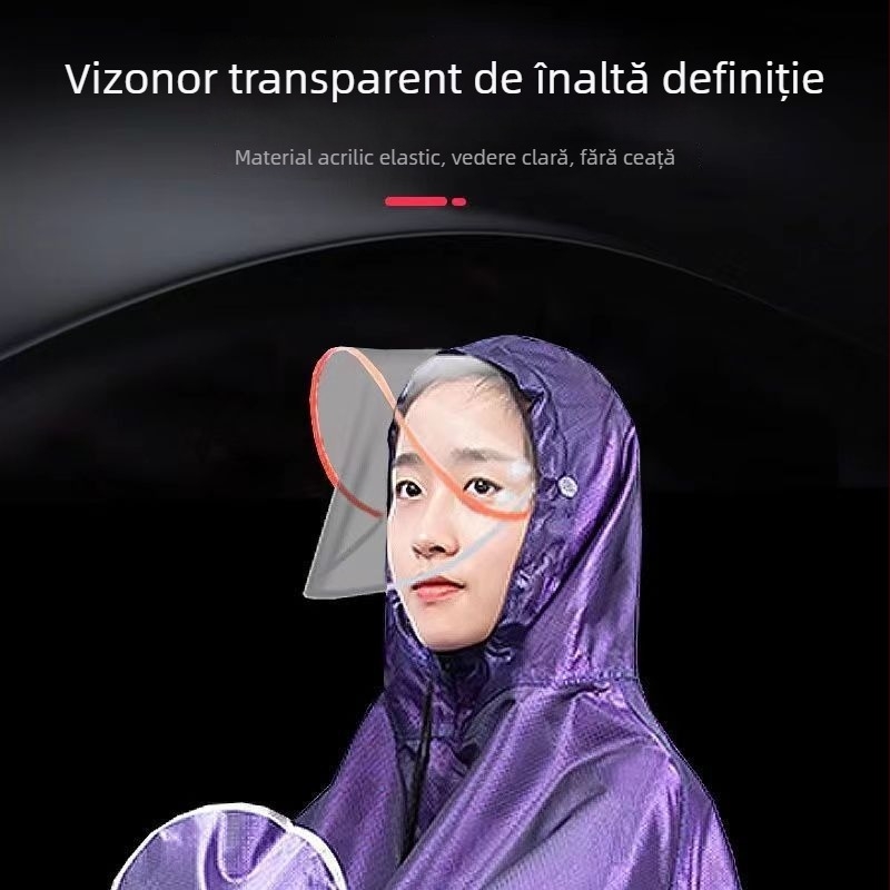 Poncă de ploaie cu glugă transparentă și protecție pentru față anti-abur pentru motocicletă/e-bike, material plastic, pentru adulți