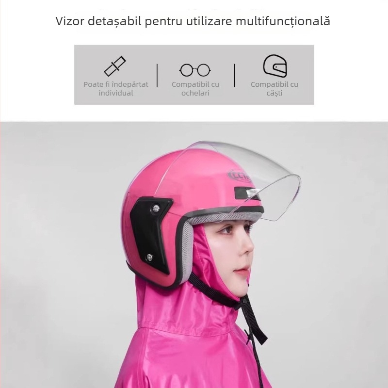 Poncă de ploaie cu glugă transparentă și protecție pentru față anti-abur pentru motocicletă/e-bike, material plastic, pentru adulți