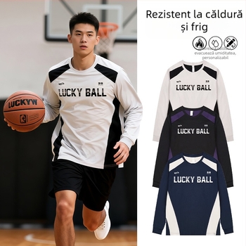 Tricou baschet cu mâneci lungi, guler rotund, material prietenos cu pielea din poliester, căptușeală din amestec poliester, unisex adulți