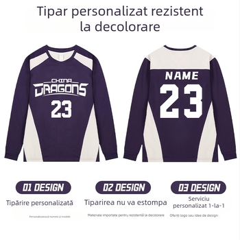 Tricou baschet cu mâneci lungi, guler rotund, material prietenos cu pielea din poliester, căptușeală din amestec poliester, unisex adulți