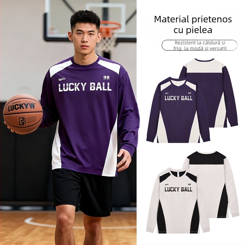 Tricou baschet cu mâneci lungi, guler rotund, material prietenos cu pielea din poliester, căptușeală din amestec poliester, unisex adulți