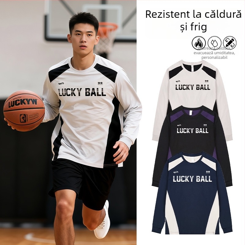 Tricou baschet cu mâneci lungi, guler rotund, material prietenos cu pielea din poliester, căptușeală din amestec poliester, unisex adulți