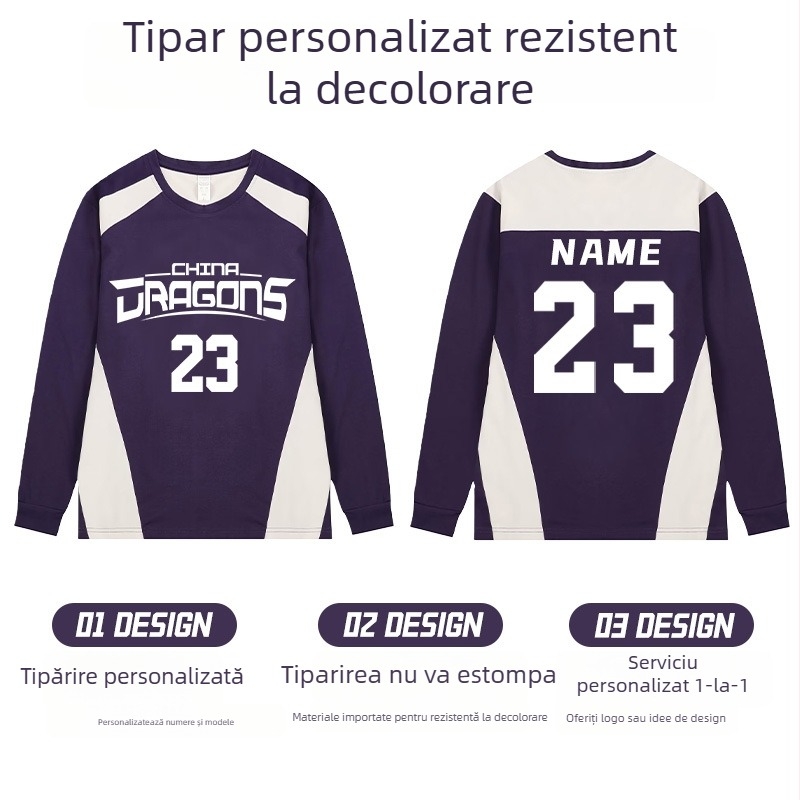 Tricou baschet cu mâneci lungi, guler rotund, material prietenos cu pielea din poliester, căptușeală din amestec poliester, unisex adulți