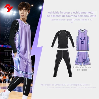 Set uniformă baschet – tricou fără mâneci cu decolteu în V, croială lejeră, 100% poliester, uscare rapidă, respirabil, absorbția umezelii