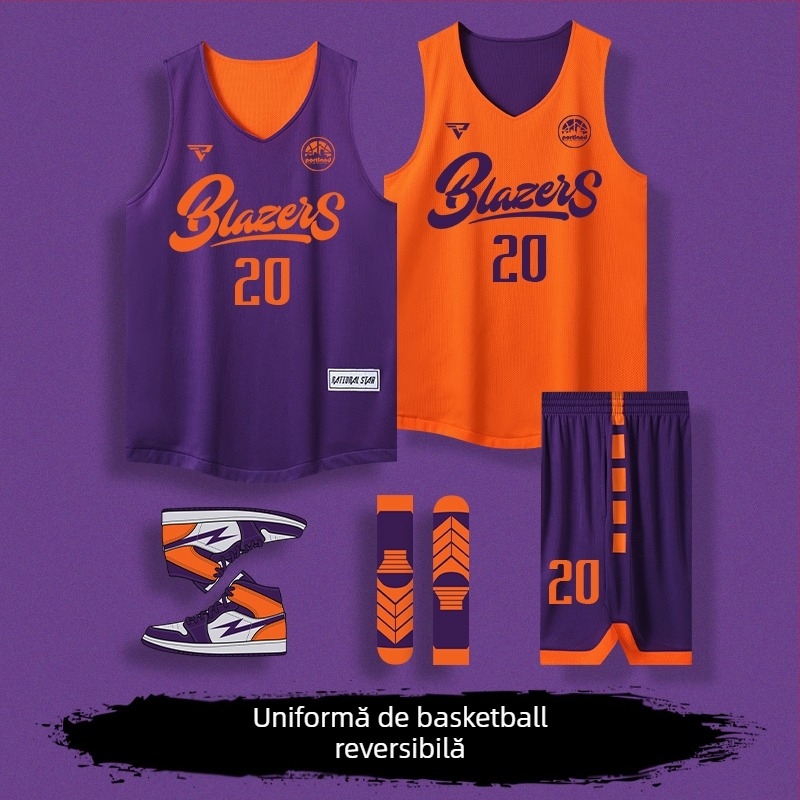 Set de uniformă de baschet cu două fețe, personalizat, unisex adulți, 100% poliester, pentru toate sezoanele