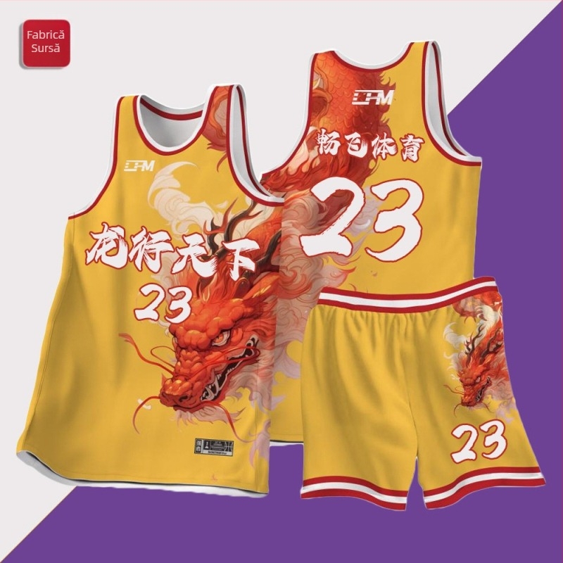 Set de jerseyuri de baschet cu imprimare digitală pe toată suprafața, pentru adulți, unisex, țesătură jacquard din poliester, 100% poliester, cod produs CF001