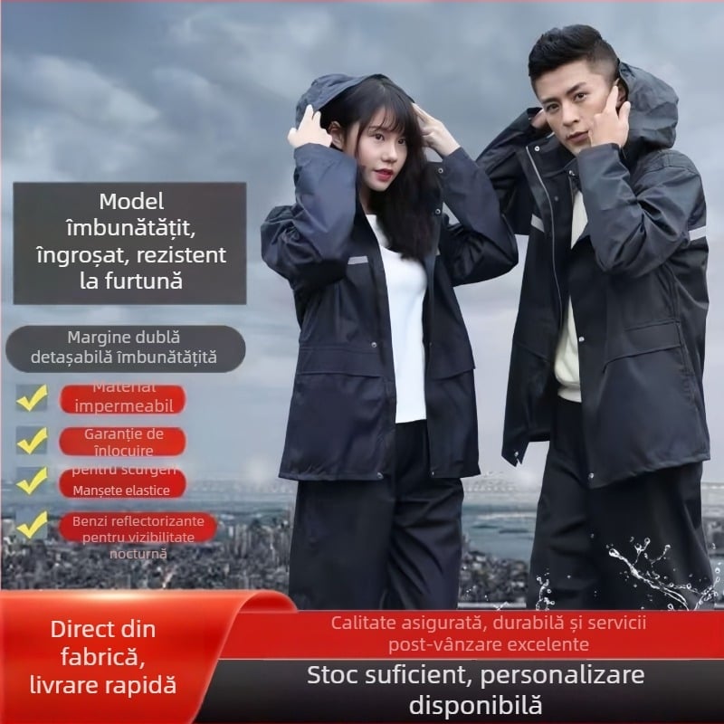 Set impermeabil de ploaie, jachetă și pantaloni pentru adulți, reflectorizant, două piese, pentru ciclism