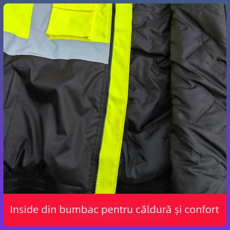 Poncho de ploaie cu căptușeală din bumbac și benzi reflectorizante (țesătură Oxford; grosime țesătură 0.23; strat PU impermeabil; pentru adulți)