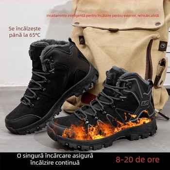 Papuci încălziți reîncărcabili cu USB — exterior velur, talpă din cauciuc, unisex