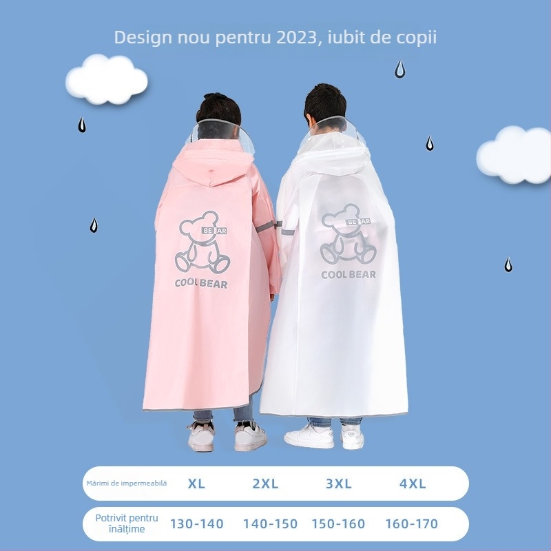 Poncho lung EVA pentru copii, impermeabil, pentru elevi, personalizare cu logo
