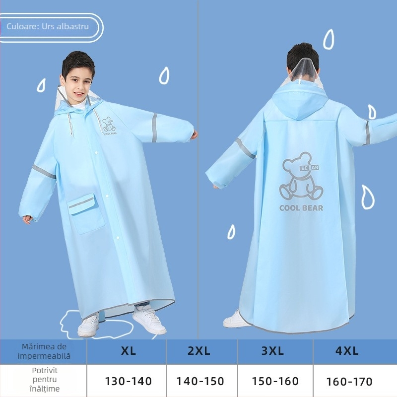Poncho lung EVA pentru copii, impermeabil, pentru elevi, personalizare cu logo