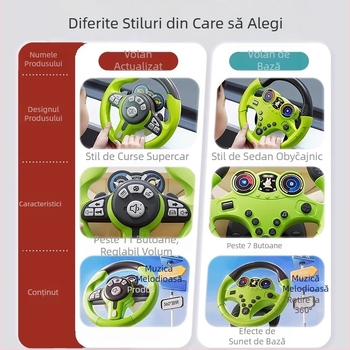 Volan de jucărie pentru copii cu scop educațional — lumini intermitente și muzică/vorbire, din plastic, funcționează pe baterii, potrivit pentru copii 4–6 ani, dezvoltă coordonarea mână-ochi