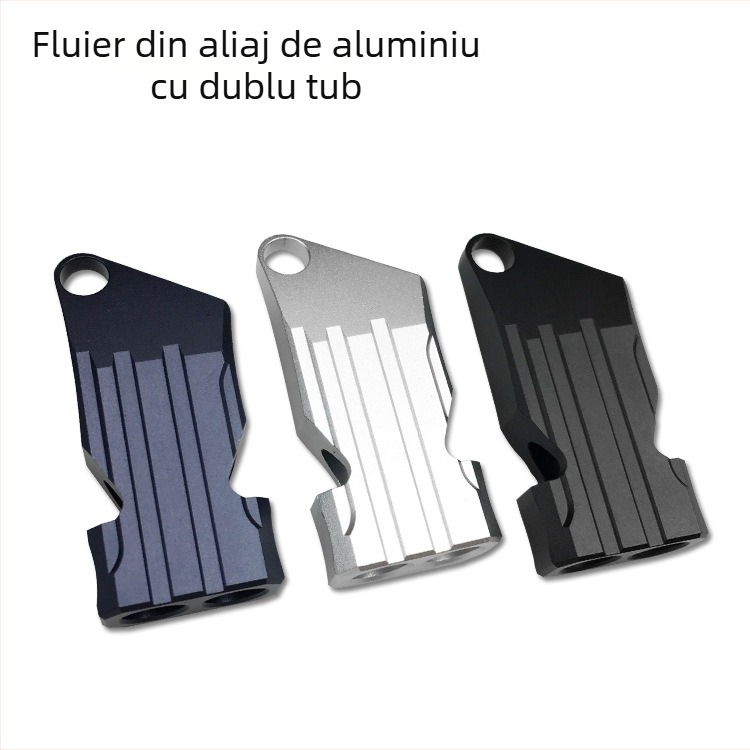 fluier de supraviețuire pentru exterior din aliaj de aluminiu, tuburi duble, frecvență înaltă, antrenament pentru animale de companie, pandantiv pentru chei
