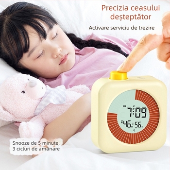 Ceas deșteptător pentru disciplina elevilor – silențios, cu afișaj LCD, carcasă pătrată din plastic, alimentare cu baterii, funcții de alarmă și timer (Mecanism electronic, afișaj LCD, design pătrat, carcasă din plastic, alimentare cu baterii)