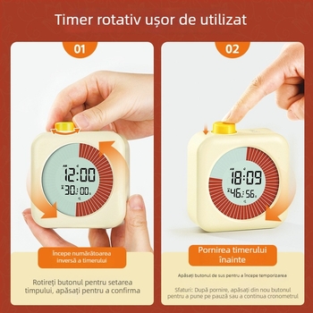 Ceas deșteptător pentru disciplina elevilor – silențios, cu afișaj LCD, carcasă pătrată din plastic, alimentare cu baterii, funcții de alarmă și timer (Mecanism electronic, afișaj LCD, design pătrat, carcasă din plastic, alimentare cu baterii)