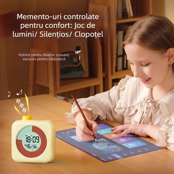Ceas deșteptător pentru disciplina elevilor – silențios, cu afișaj LCD, carcasă pătrată din plastic, alimentare cu baterii, funcții de alarmă și timer (Mecanism electronic, afișaj LCD, design pătrat, carcasă din plastic, alimentare cu baterii)