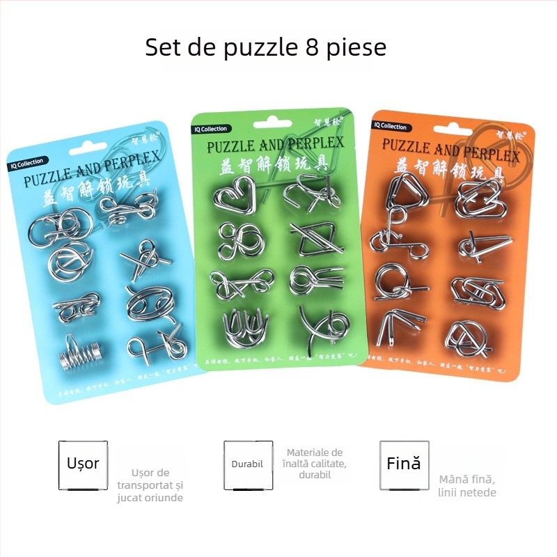 Puzzle cu nouă inele metalice, încuietoare din fier, set de 8 piese, antrenament pentru răbdare