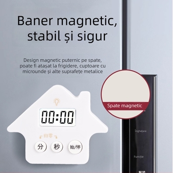 Cronometru de bucătărie în formă de casă – LCD digital, bază magnetică, 99:59, alimentat cu baterie