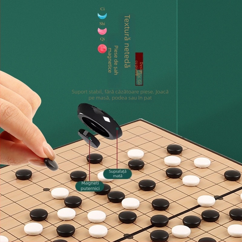 Go magnetic și Gomoku 2 în 1 – tablă pliabilă din plastic, jucărie educativă pentru vârstele 4–35