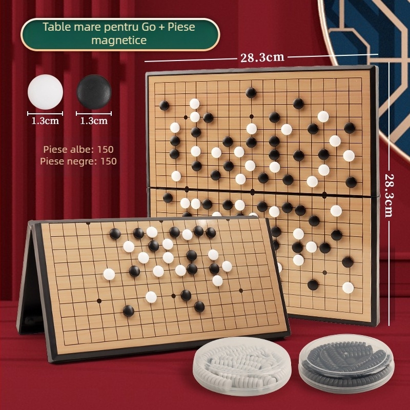 Go magnetic și Gomoku 2 în 1 – tablă pliabilă din plastic, jucărie educativă pentru vârstele 4–35
