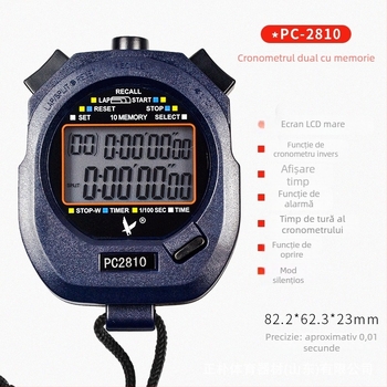 Stoper electronic PC2810 cu cronometrare în două rânduri, funcție pauză, carcasă din plastic