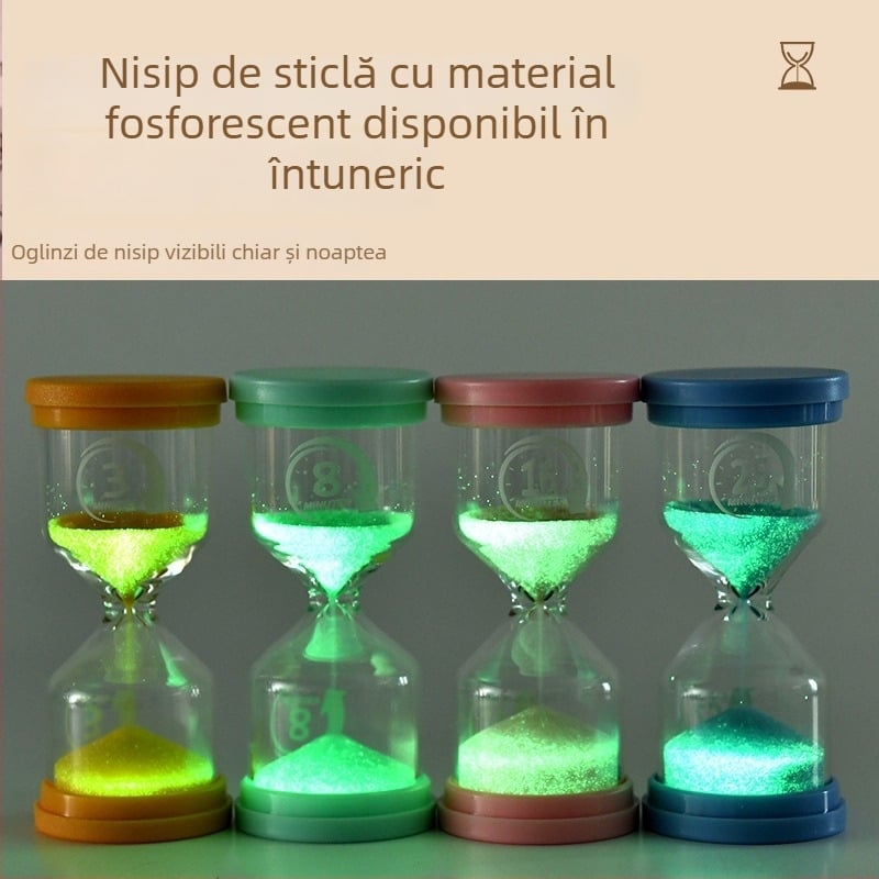Clepsidră în formă de macaron, luminoasă, din sticlă borosilicat de înaltă calitate, suflată