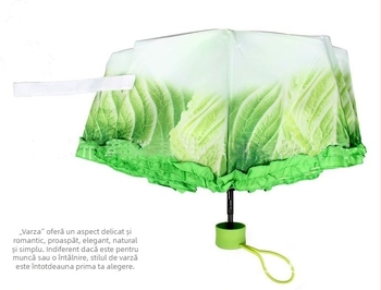 Umbrelă cu trei segmente, rame din aliaj, tijă din fier, 8 brațe, deschidere manuală, design creativ în stil varză