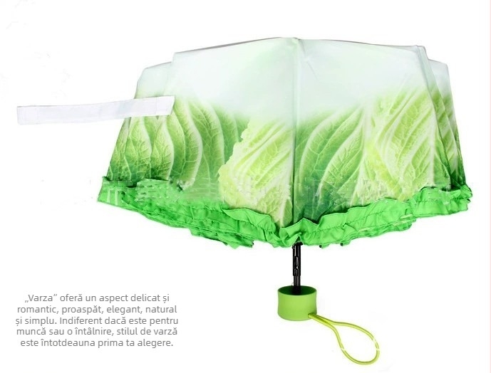 Umbrelă cu trei segmente, rame din aliaj, tijă din fier, 8 brațe, deschidere manuală, design creativ în stil varză