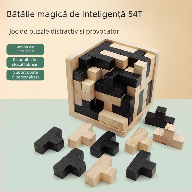 Puzzle din lemn Luban Lock — 54T, inspirat de Tetris, pentru adulți și adolescenți 14+, relaxare mentală, ambalaj blister