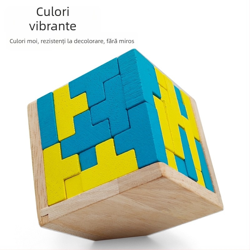 Puzzle din lemn Luban Lock — 54T, inspirat de Tetris, pentru adulți și adolescenți 14+, relaxare mentală, ambalaj blister