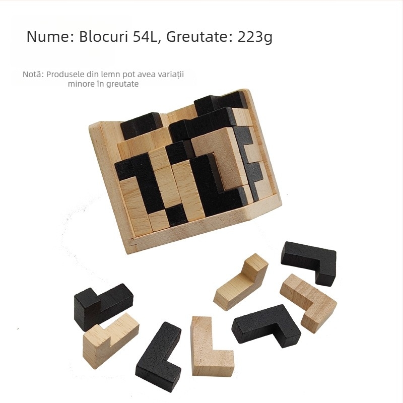 Puzzle din lemn Luban Lock — 54T, inspirat de Tetris, pentru adulți și adolescenți 14+, relaxare mentală, ambalaj blister
