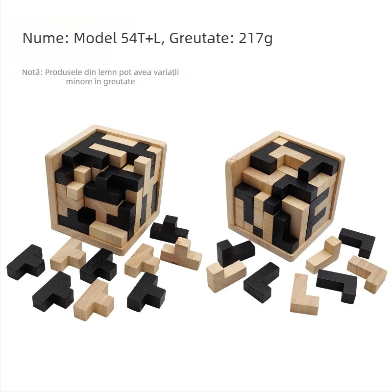 Puzzle din lemn Luban Lock — 54T, inspirat de Tetris, pentru adulți și adolescenți 14+, relaxare mentală, ambalaj blister