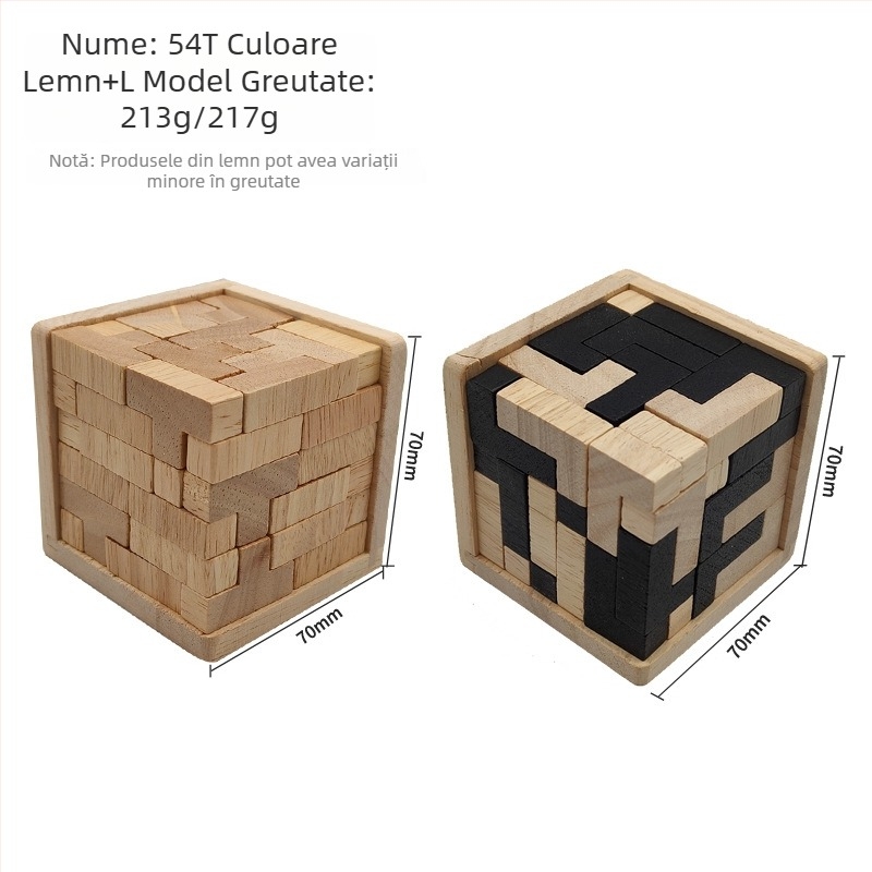 Puzzle din lemn Luban Lock — 54T, inspirat de Tetris, pentru adulți și adolescenți 14+, relaxare mentală, ambalaj blister