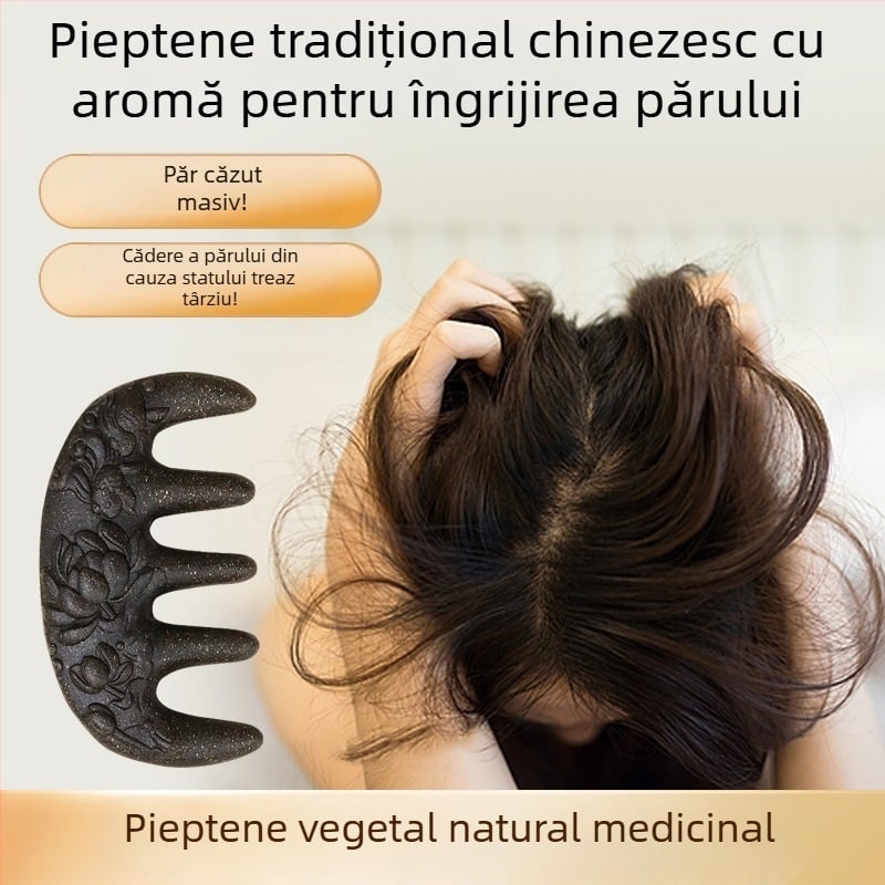 Pieptene din lemn cu Polygonum multiflorum pentru masajul scalpului și stimularea meridianelor – Medicina tradițională chineză