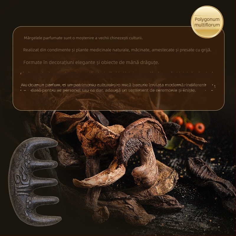 Pieptene din lemn cu Polygonum multiflorum pentru masajul scalpului și stimularea meridianelor – Medicina tradițională chineză