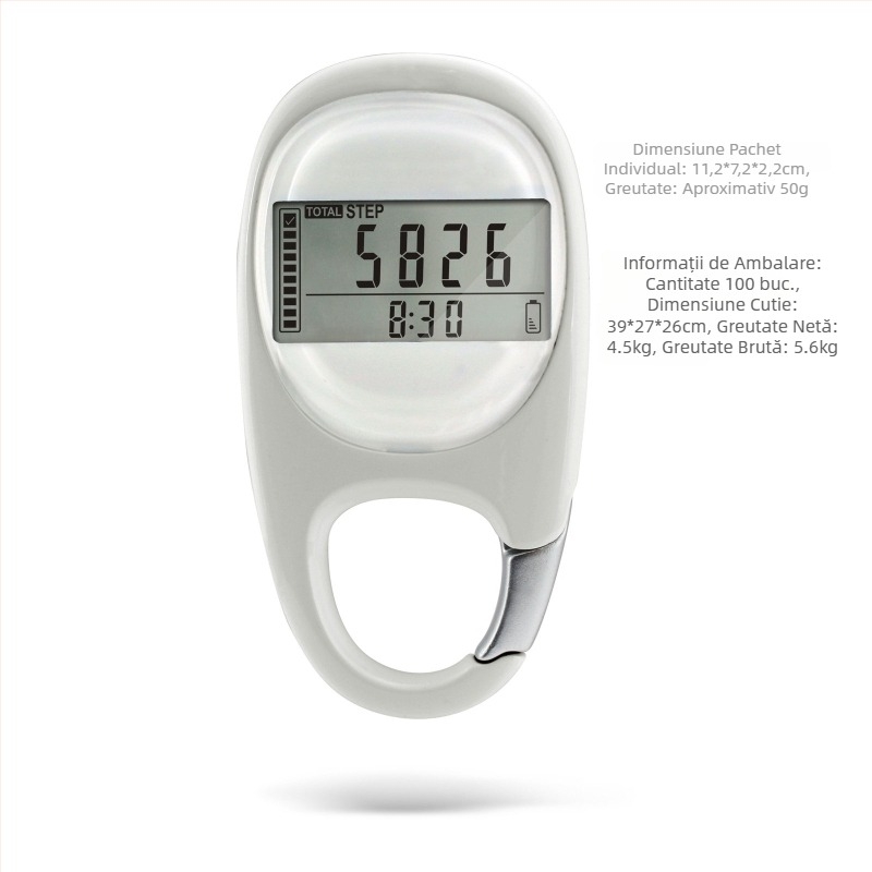 Pedometru cu senzor 3D, corp ABS, HY-707 — carabinieră pentru chei, numărătoare pași, distanță și calorii