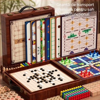 Geming Joc educațional All-in-One pentru copii: tablă de joc multifuncțională cu Flying Chess, Checkers, Go, Backgammon și Șah — educațional, interactiv, stimulează comunicarea părinte-copil; potrivit pentru 0–3 ani.