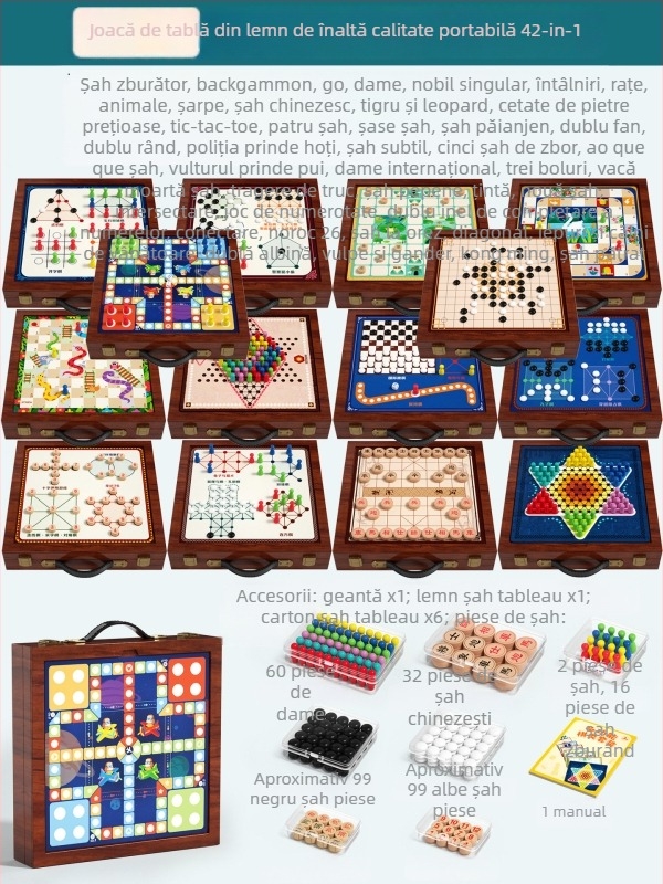 Geming Joc educațional All-in-One pentru copii: tablă de joc multifuncțională cu Flying Chess, Checkers, Go, Backgammon și Șah — educațional, interactiv, stimulează comunicarea părinte-copil; potrivit pentru 0–3 ani.