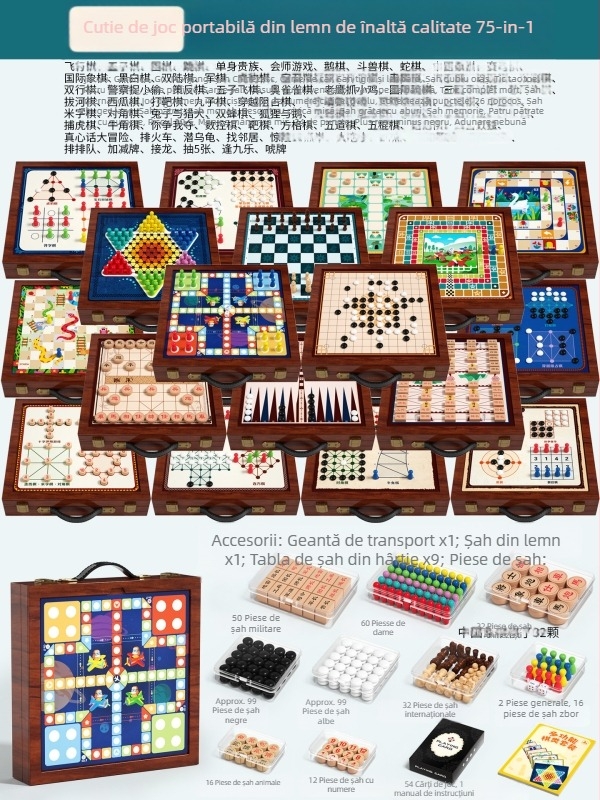 Geming Joc educațional All-in-One pentru copii: tablă de joc multifuncțională cu Flying Chess, Checkers, Go, Backgammon și Șah — educațional, interactiv, stimulează comunicarea părinte-copil; potrivit pentru 0–3 ani.