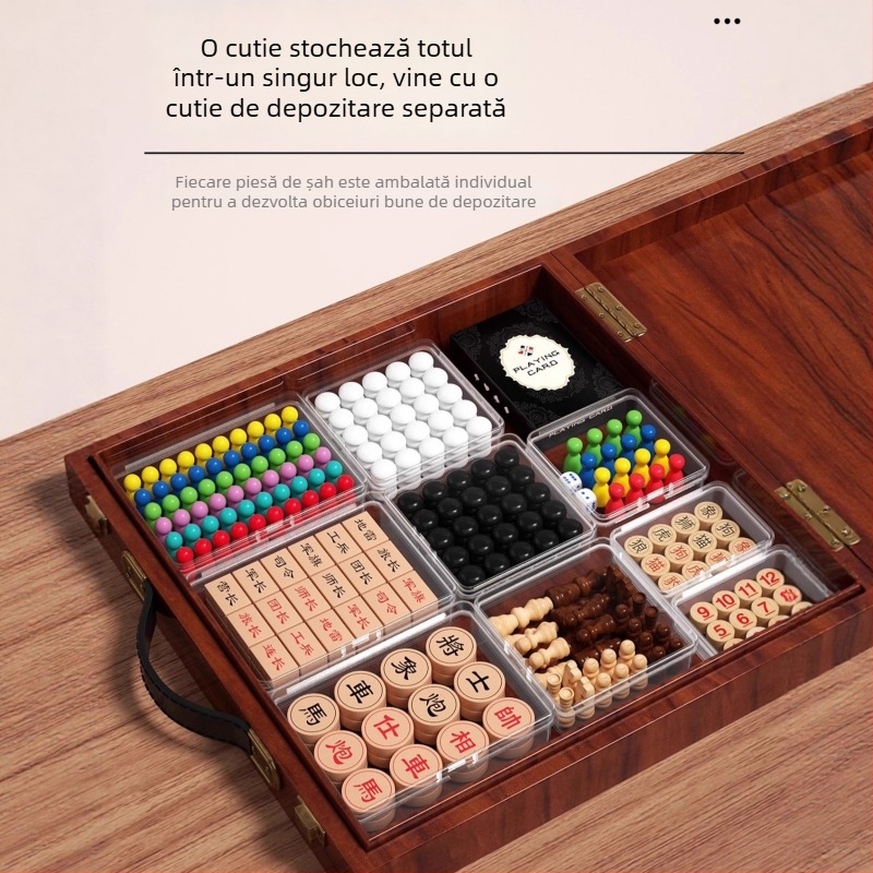 Geming Joc educațional All-in-One pentru copii: tablă de joc multifuncțională cu Flying Chess, Checkers, Go, Backgammon și Șah — educațional, interactiv, stimulează comunicarea părinte-copil; potrivit pentru 0–3 ani.