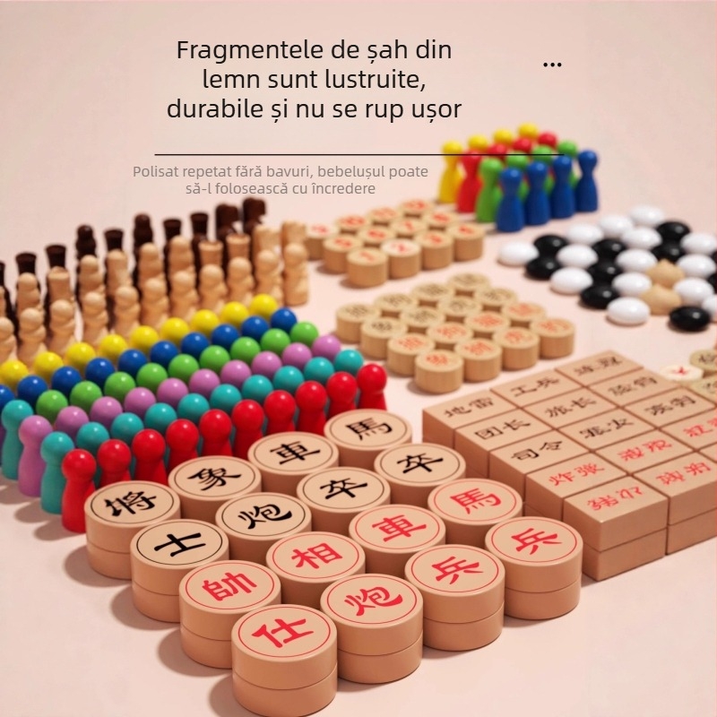 Geming Joc educațional All-in-One pentru copii: tablă de joc multifuncțională cu Flying Chess, Checkers, Go, Backgammon și Șah — educațional, interactiv, stimulează comunicarea părinte-copil; potrivit pentru 0–3 ani.