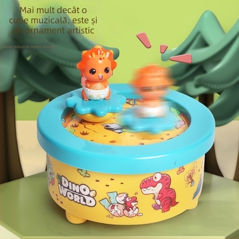 Ornament muzical rotativ pentru bradul de Crăciun, cu figura de dinozaur, lumină și efecte sonore (din plastic • vopsit • procesare personalizabilă • imprimare logo • mărci private autorizate)