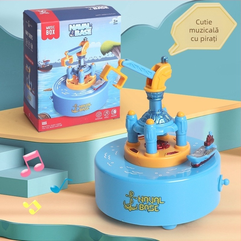 Ornament muzical rotativ pentru bradul de Crăciun, cu figura de dinozaur, lumină și efecte sonore (din plastic • vopsit • procesare personalizabilă • imprimare logo • mărci private autorizate)