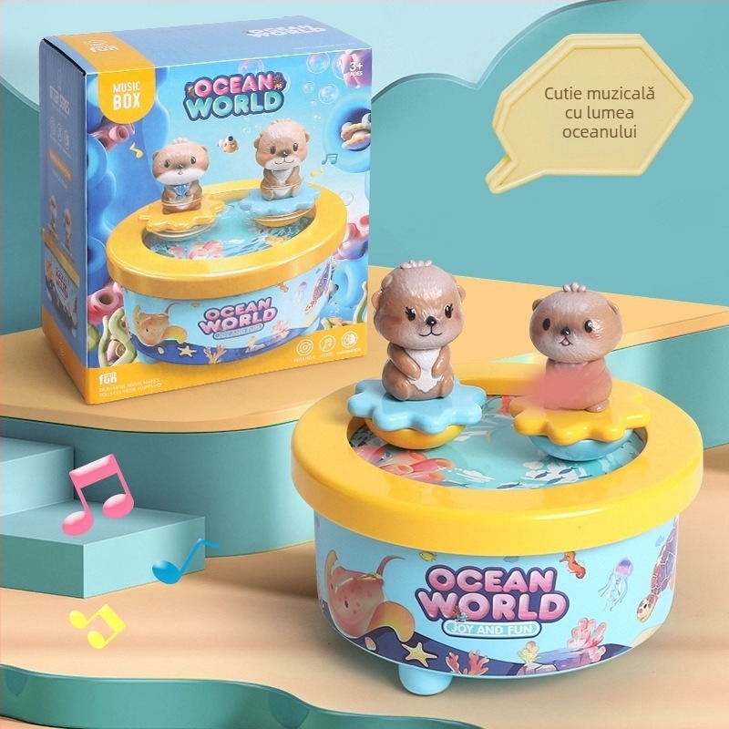 Ornament muzical rotativ pentru bradul de Crăciun, cu figura de dinozaur, lumină și efecte sonore (din plastic • vopsit • procesare personalizabilă • imprimare logo • mărci private autorizate)