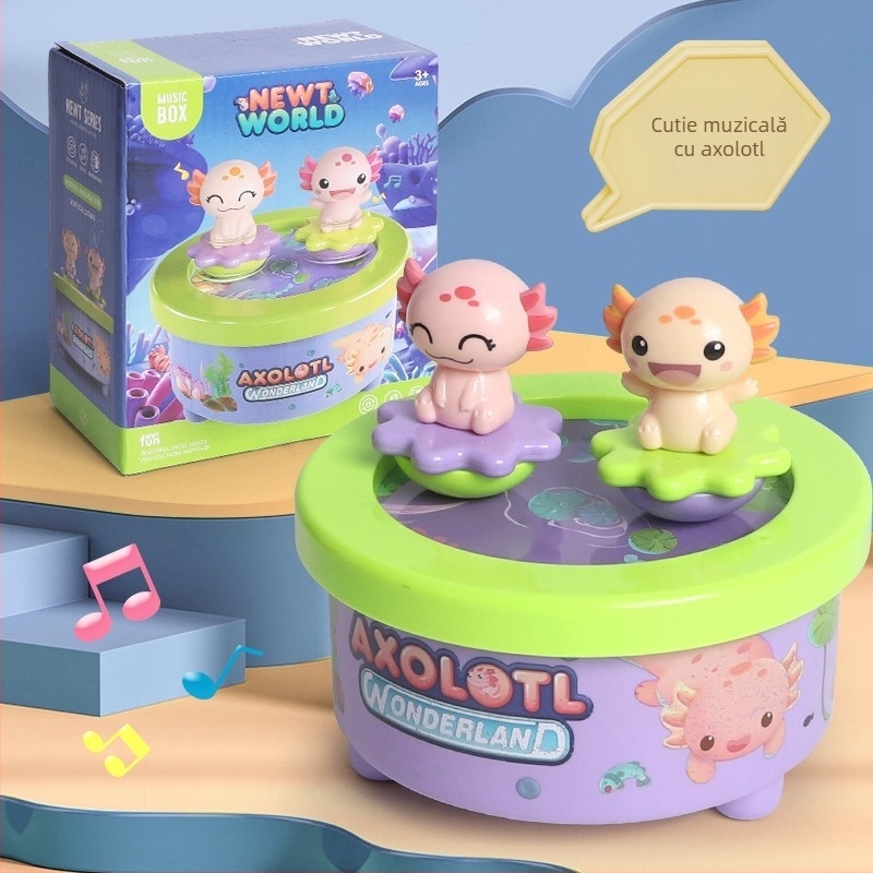 Ornament muzical rotativ pentru bradul de Crăciun, cu figura de dinozaur, lumină și efecte sonore (din plastic • vopsit • procesare personalizabilă • imprimare logo • mărci private autorizate)