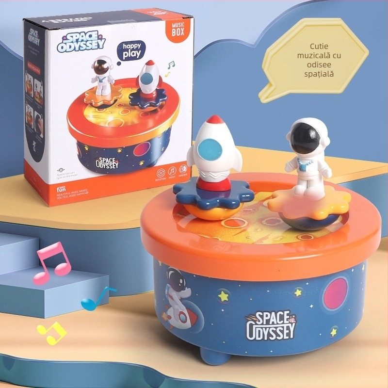 Ornament muzical rotativ pentru bradul de Crăciun, cu figura de dinozaur, lumină și efecte sonore (din plastic • vopsit • procesare personalizabilă • imprimare logo • mărci private autorizate)