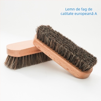 Perie pentru pantofi cu mâner curbat din lemn fag (clasa A) și peri din păr de cal pentru Îngrijire și dezinfectare a pielăriei; opțiuni de personalizare