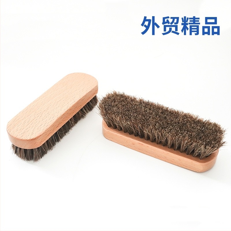 Perie pentru pantofi cu mâner curbat din lemn fag (clasa A) și peri din păr de cal pentru Îngrijire și dezinfectare a pielăriei; opțiuni de personalizare