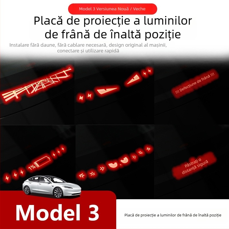 Tesla Model 3/Y placă de proiecție a luminii de frână pentru poziție înaltă – autocolant decorativ pentru lumina din spate, fibră de carbon imitatie, model geometric, montaj cu ventuză, personalizabil